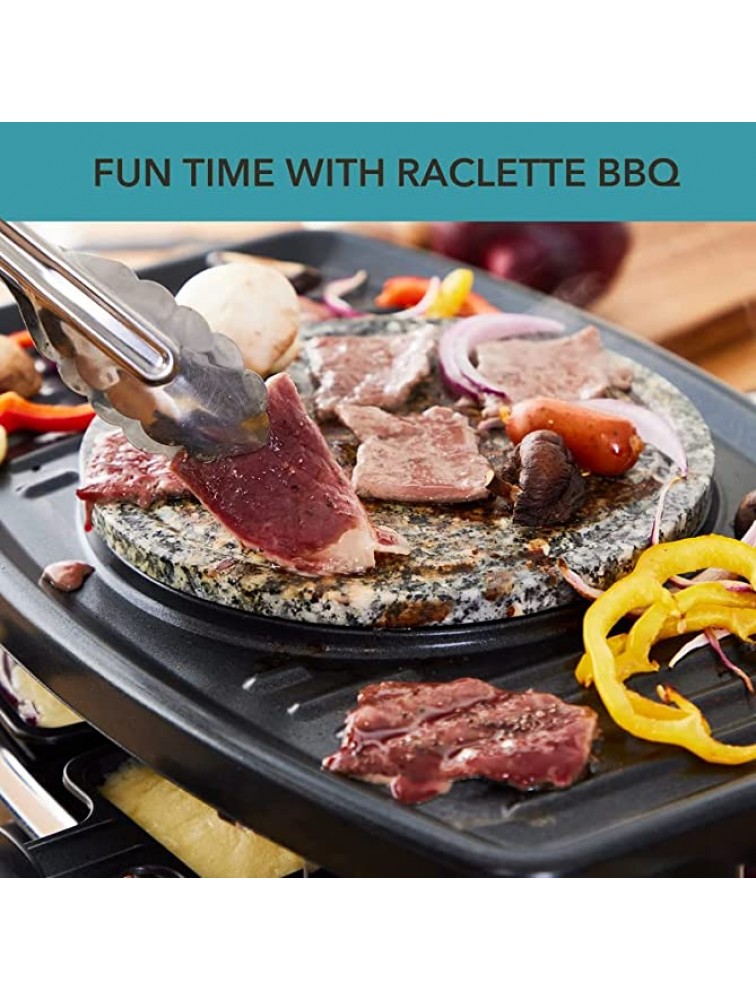 Electric Raclette ​BBQ Grill with Fondue Pot Sets Portable Korean Table Grill Electric Indoor Cheese Raclette Dual Adjustable Thermostats 8 People Serve Perfect for Parties and Family Fun - B0S0QCHLH