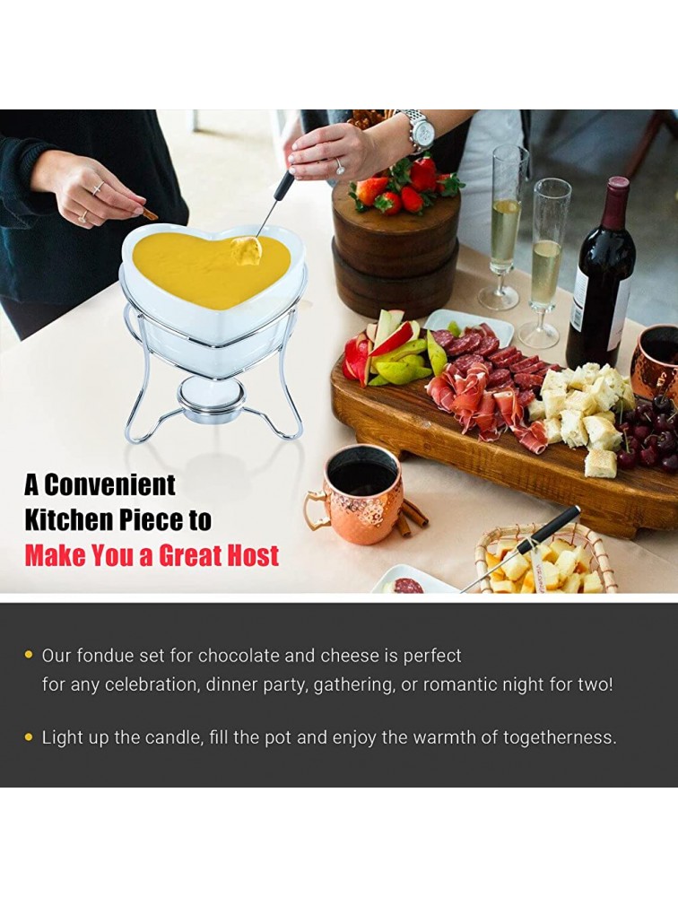 Elegant Chocolate Fondue Pot Butter warmer Heart Shaped Bowl Set with 4 Dipping Forks & Tea Light Holder – For the Perfect Melted Chocolate & Cheese Serving – fondue set - BXF0XAUX7