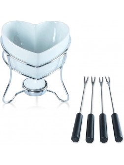 Elegant Chocolate Fondue Pot Butter warmer Heart Shaped Bowl Set with 4 Dipping Forks & Tea Light Holder – For the Perfect Melted Chocolate & Cheese Serving – fondue set - BXF0XAUX7