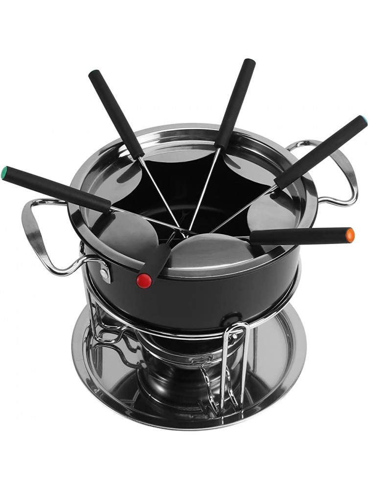 Generic Fondue Set Stainless Steel for 6 Persons BBQ Fondue with Non- Stick Coating for Cheese Chocolate Meat Lightweight Camping Cookware 20 cm Black LRUEPKVZM385816DF - BXTQUWOFV