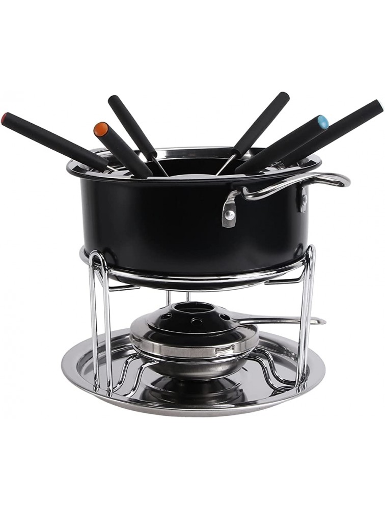 Generic Fondue Set Stainless Steel for 6 Persons BBQ Fondue with Non- Stick Coating for Cheese Chocolate Meat Lightweight Camping Cookware 20 cm Black LRUEPKVZM385816DF - BXTQUWOFV
