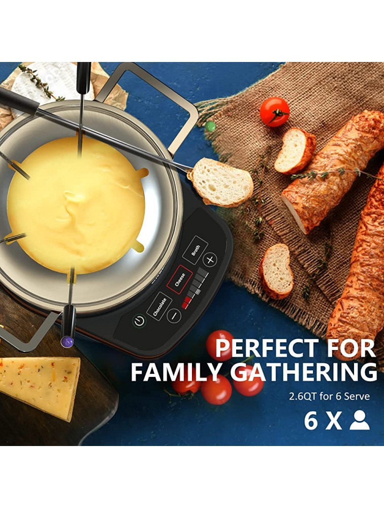 GREECHO Fondue Pot Electric Set 2.6 Qt Stainless Steel Electric Fondue Pot with 3 Preset Mode Cheese Chocolate & Broth and Precise Digital 7 Gear Temperature Control 1200W Fondue Pot Set with Separated Fondue Pot & 6 Color-Coded Forks Carrot Orange - BPYVVSF2N