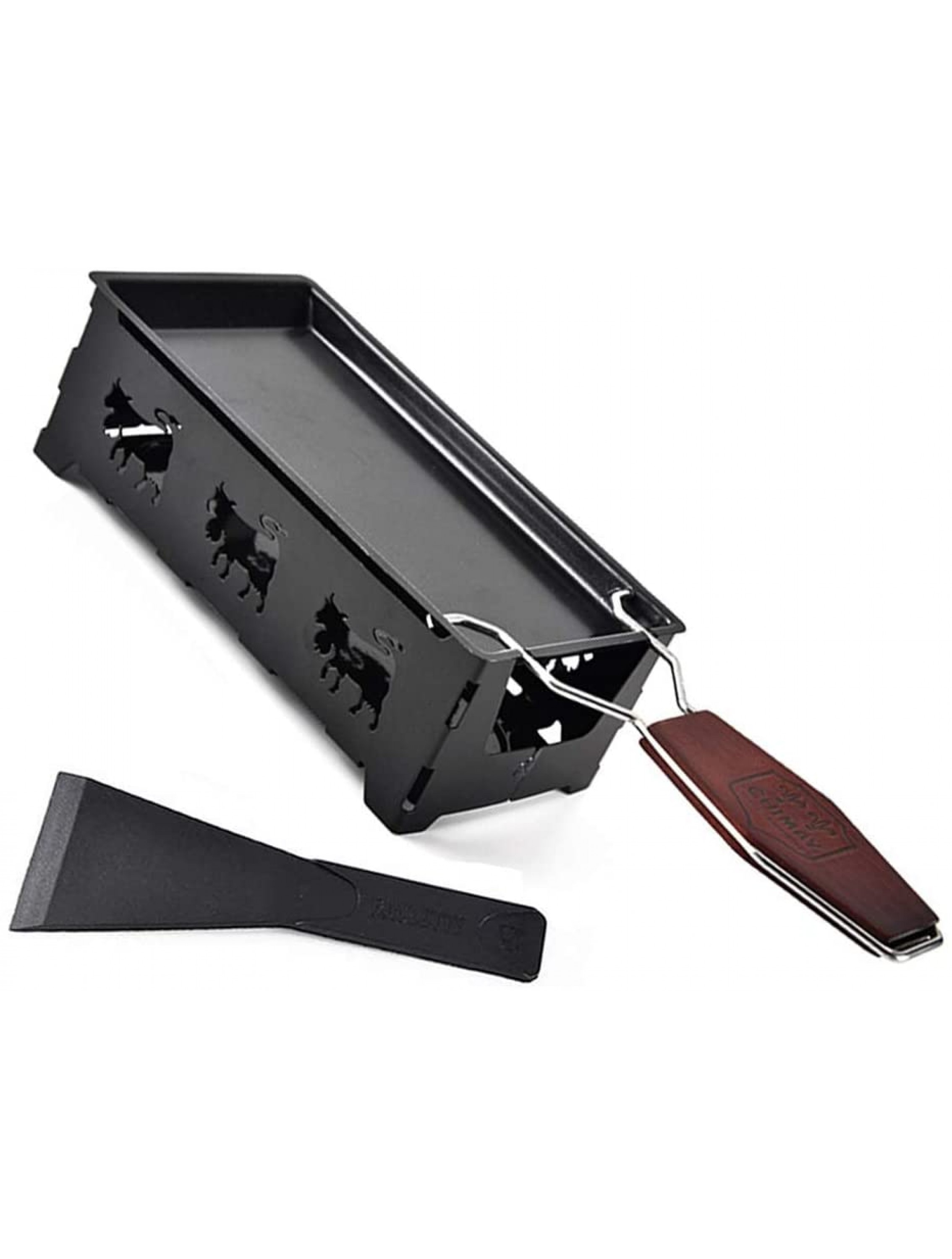 Mini Cheese Melter Stainless Steel Cheese Oven Fondue Set Wooden Handle Heat Resistant Cream Chocolate Baking Tray Fondue Pot Set Color : Black - BSVZYL41T