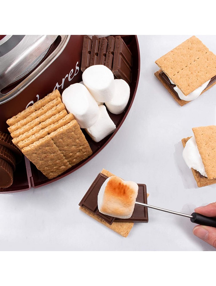 Nostalgia Indoor Electric Stainless Steel S'mores Maker with 4 Compartment Trays for Graham Crackers Chocolate Marshmallows and 2 Roasting Forks Brown - BP7W91O5Z