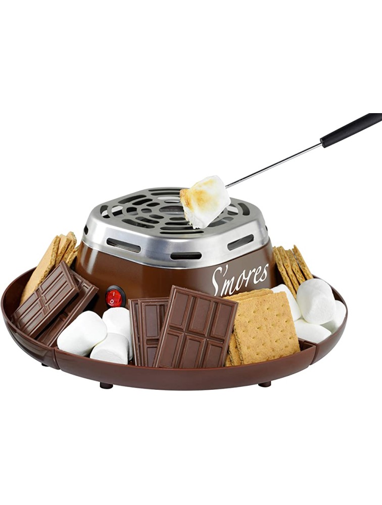 Nostalgia Indoor Electric Stainless Steel S'mores Maker with 4 Compartment Trays for Graham Crackers Chocolate Marshmallows and 2 Roasting Forks Brown - BP7W91O5Z