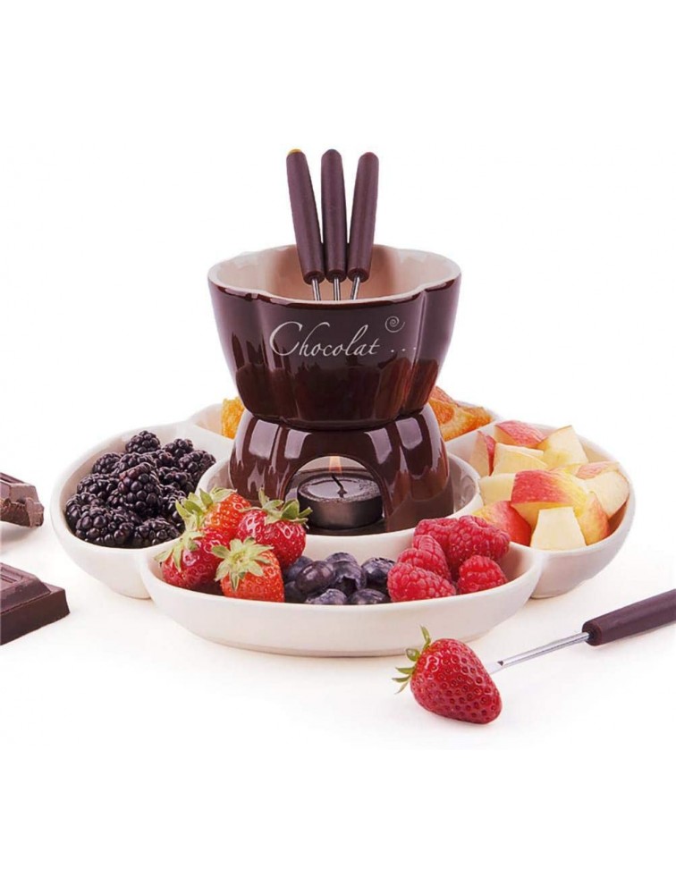 Roexboz Chocolate Fondue Set Ceramic Chocolate Fondue Dessert Accessories with 4 Fondue Forks Cheese Fondue Chocolate Gift for 2 People Simply Warm up with a Tea Light and Enjoy - BQNQD2N5T