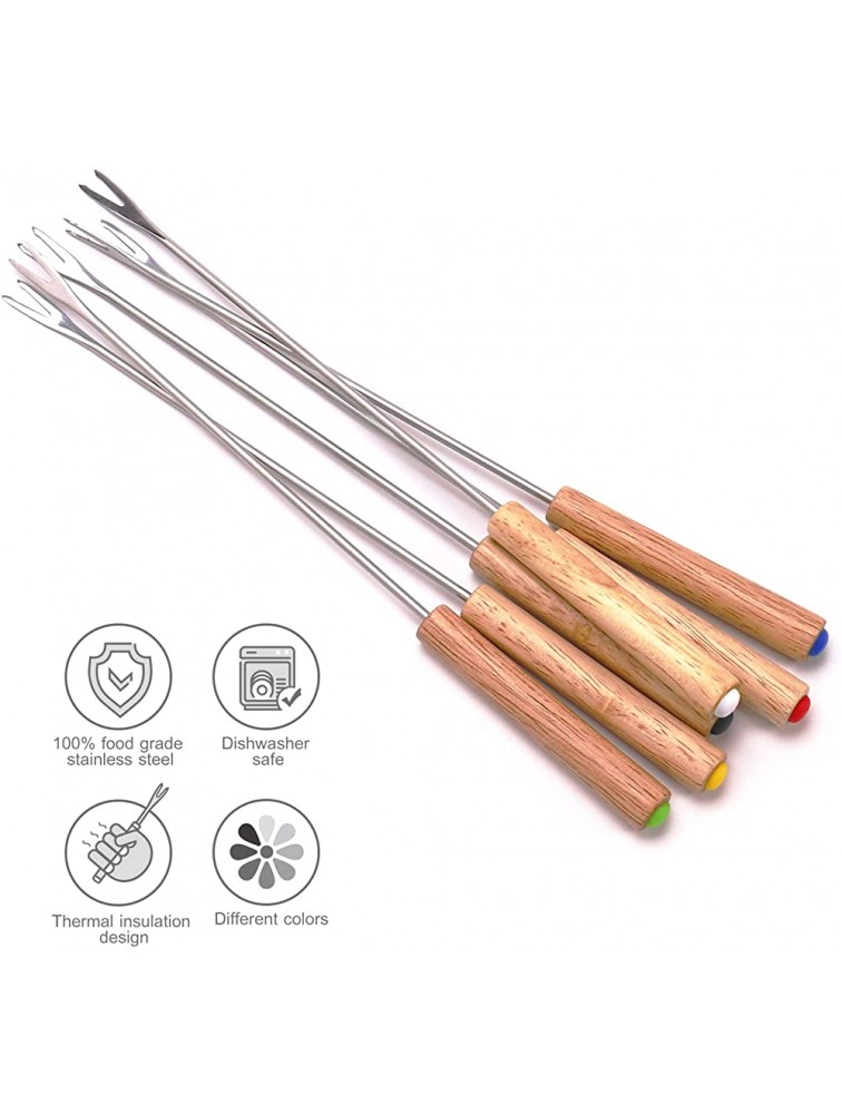 Set of 6 Stainless Steel Fondue Forks Wood Handle Heat Resistant 9.5 Inches for Chocolate Fountain Cheese Fondue by Sago Brothers - BPHOHN9WI