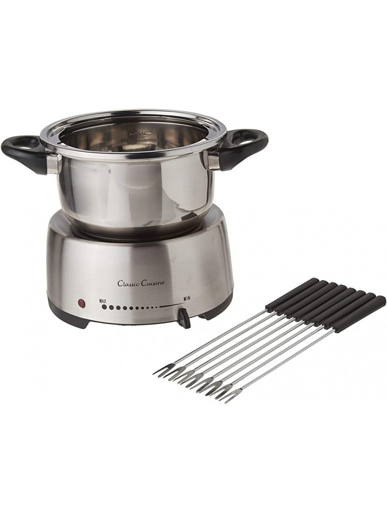 Stainless Steel Fondue Pot Set- Melting Pot Cooker and Warmer for Cheese Chocolate and More- Kit Includes 8 Forks By Classic Cuisine -Dishwasher Safe - BXG5B9PPW