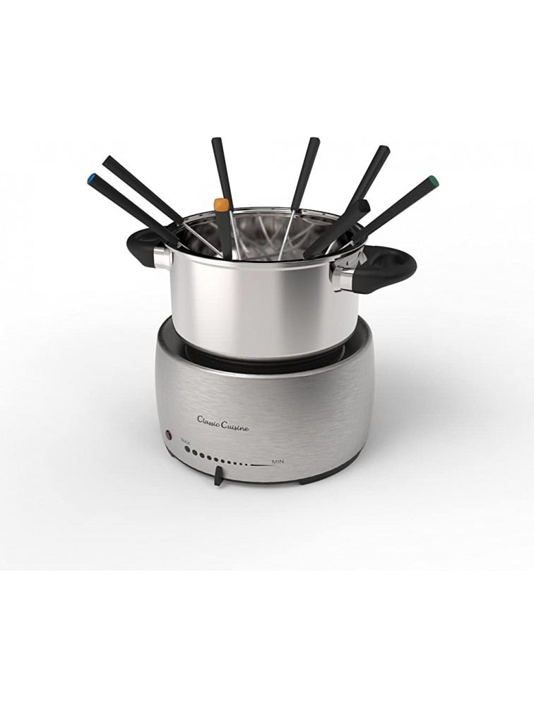 Stainless Steel Fondue Pot Set- Melting Pot Cooker and Warmer for Cheese Chocolate and More- Kit Includes 8 Forks By Classic Cuisine -Dishwasher Safe - BXG5B9PPW