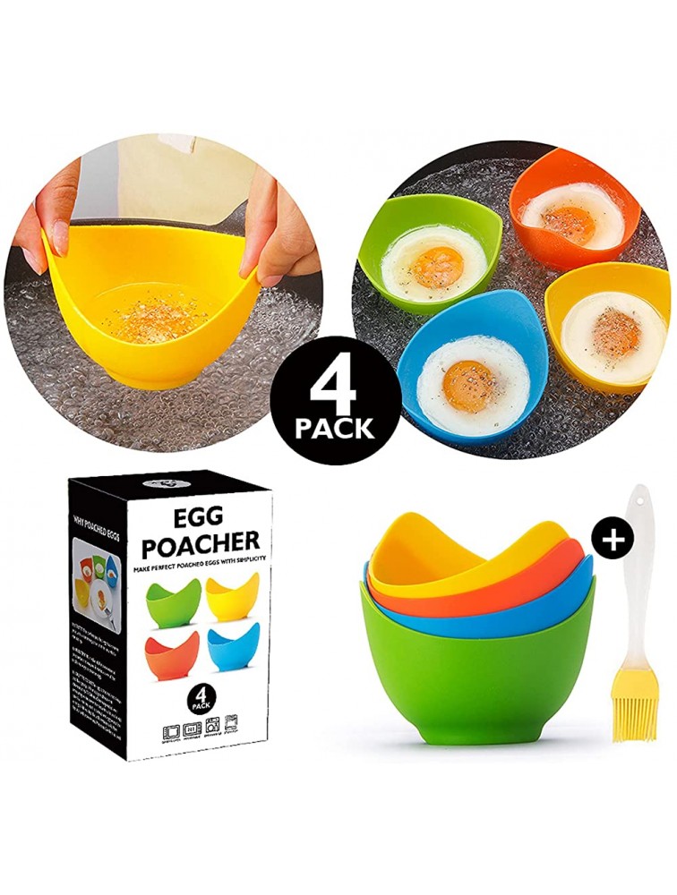 Egg Poacher Easy Silicone Egg Poacher Cups with Ring Standers，Food Grade Poached Egg Poacher Insert Microwav,Poached Eggs Accessory cookware Poached Egg Maker with Extra Oil Brush BPA Free 4 Pack - BLE1PIN6P