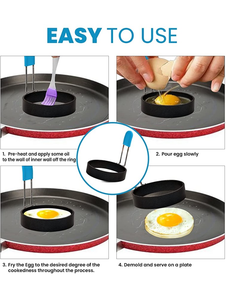 KITCHENATTE Set of 2 3.5 Non-Stick Egg Rings for Frying Eggs Egg Mold for English Muffins and Mini Pancake Rings with Silicone Coated anti-scald handles and Oil Brush egg circles for cooking - BM7YPAVXB