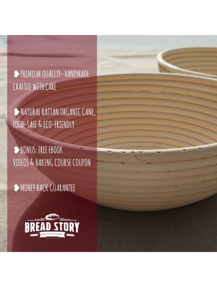 10 inch Round Banneton Proofing Basket Set Brotform Handmade Unbleached Natural Cane For homemade Crusty Fresh Easy to Bake Bread With Professional Marks Rising dough Bread Kit with washable Cloth - B1FX2R4G2