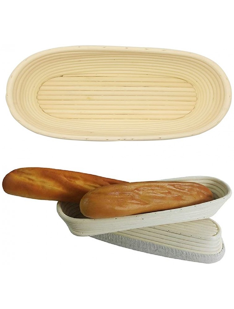 2 PCS 10 inch Oval Long Banneton Brotform Bread Dough Proofing Rising Rattan Basket & Liner for Professional & Home Bakers - BHHQPMZOX