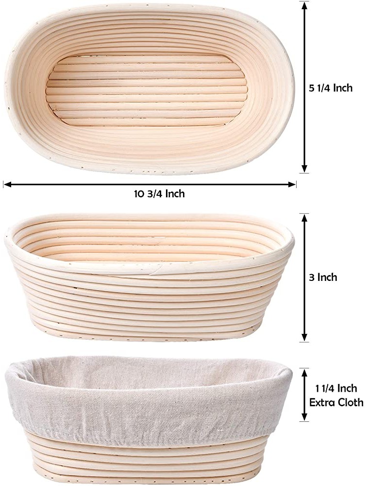 7 Piece Banneton Basket Set: 9 inch Round+ 10x6x4 inch Oval Sourdough Bread Basket | Bread Lame+ Dough Bowl Bowl Scraper+ Bread Bag | Bread Proofing Basket Sourdough Starter for Making Homemade Bread - BNMRBF6C6