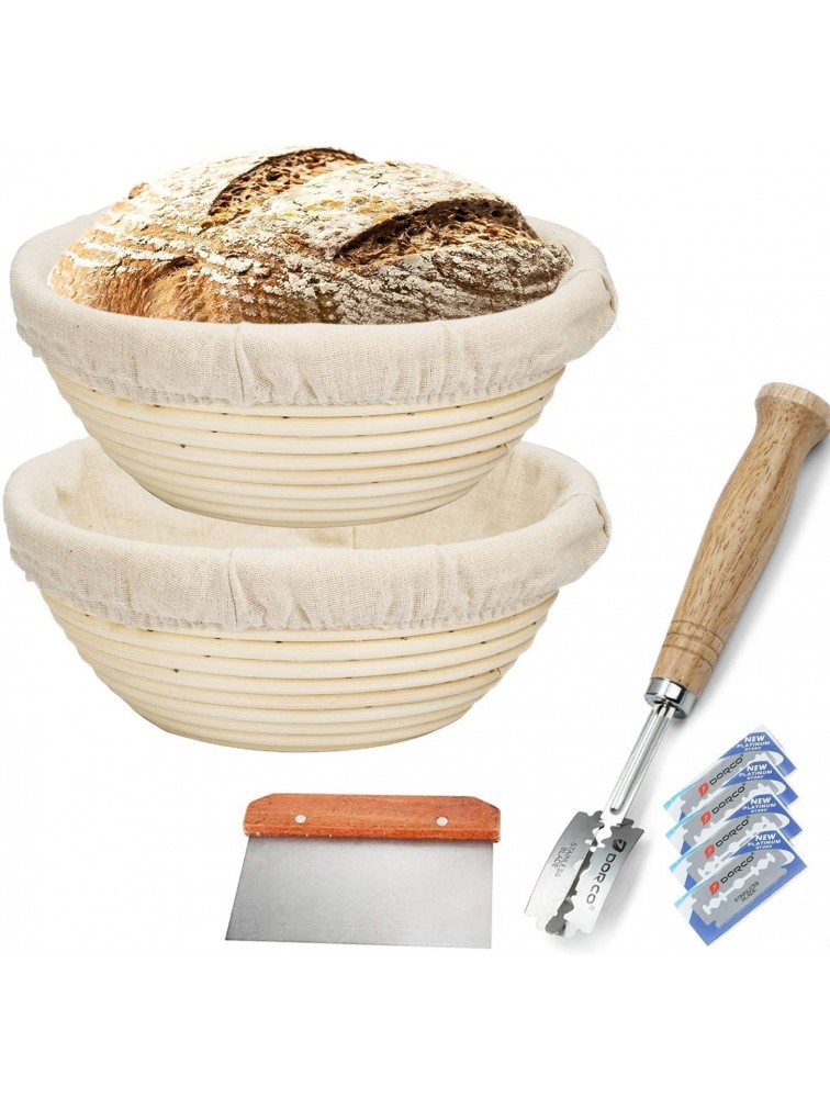 9 Inch Proofing Basket 2 Pack,WERTIOO Bread Proofing Basket + Bread Lame +Dough Scraper+ Linen Liner Cloth for Professional & Home Bakers - BJTRYMXXD