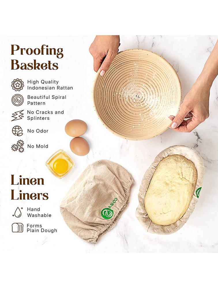 Banneton Bread Proofing Basket Set of 2 with Sourdough Bread Baking Supplies A Complete Bread Making Kit Including 9 Proofing Baskets Danish Whisk Bowl Scraper Dough Scraper & Bread Lame - B0A5BE86D