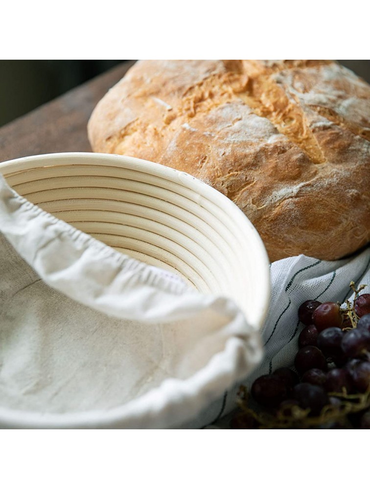 BordeauxLine Premium 9 Inch Banneton Proofing Serving Basket Set | Proving Dough Bowl for Bread | Noble Serving Basket | Proven Artisan Sourdough Starter Recipes + 2 Liners Included | Bundle Kit Gift - BQ7FY79BJ