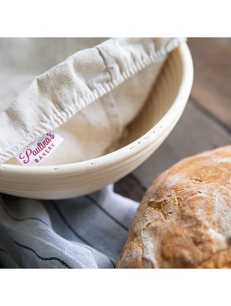 BordeauxLine Premium 9 Inch Banneton Proofing Serving Basket Set | Proving Dough Bowl for Bread | Noble Serving Basket | Proven Artisan Sourdough Starter Recipes + 2 Liners Included | Bundle Kit Gift - BQ7FY79BJ