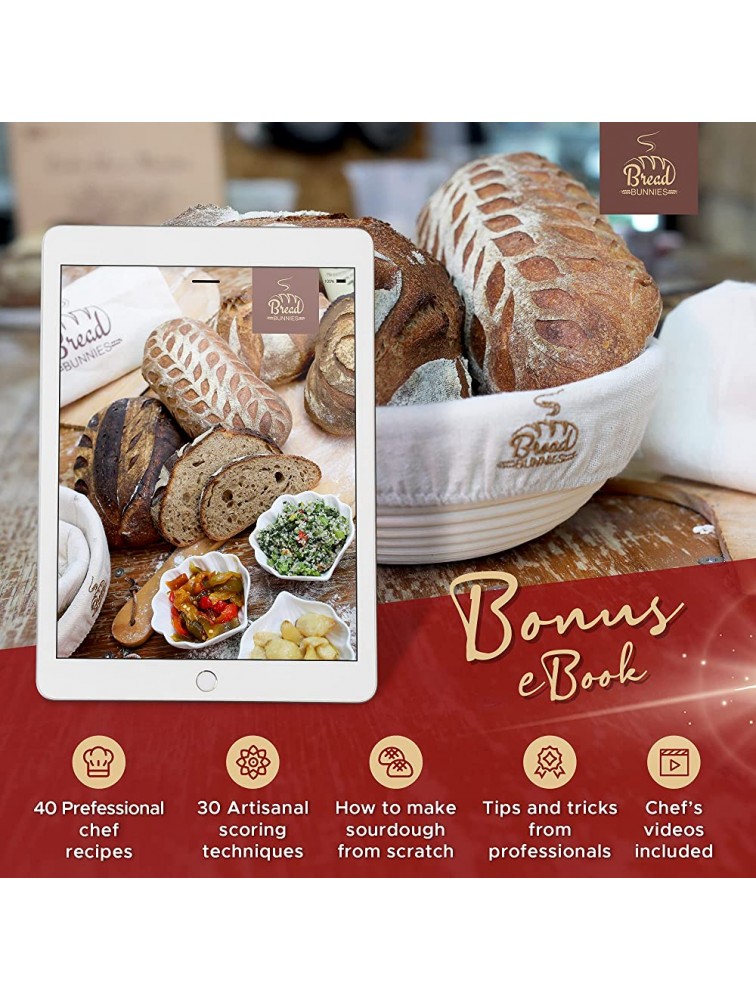 BREAD BUNNIES 9 Banneton Bread Proofing Round Basket Set of 2 for Baking | Sourdough Making Starter Kit w Baskets Bowl & Dough Scraper Whisk Scoring Lame Replaceable Blades | Bakers' Tool Gifts - BJXV33K7B