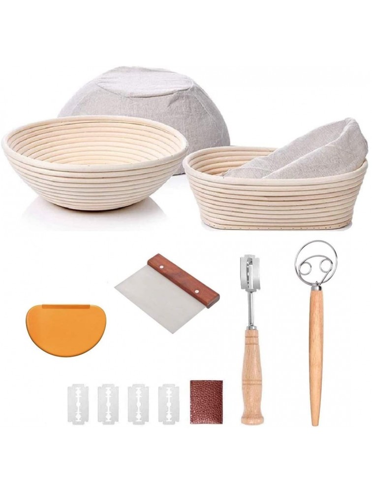 Bread Proofing Basket Set Of 2 Round and Oval Banneton Proofing Basket + Danish Dough Whisk + Bread Scoring Lame + Stainless Steel Dough Scraper + Flexible Dough Scraper Sourdough Bread Making Tools Kit Baking Gifts for Bakers YAANI - B3JXKW83P