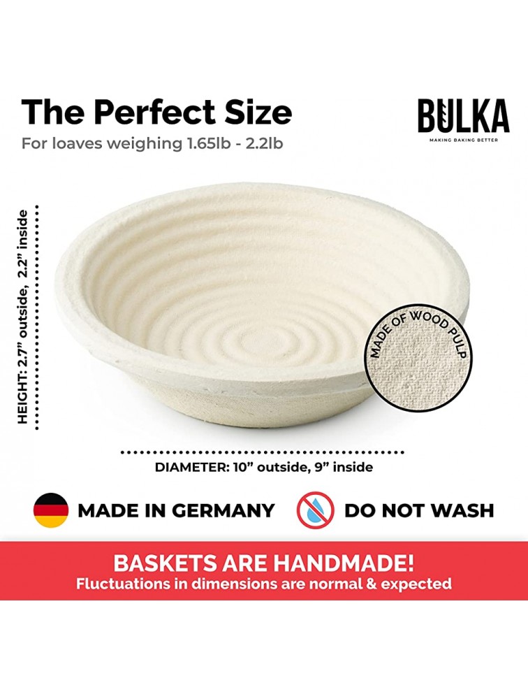 Bulka Banneton Bread Proofing Basket Brotform Spruce Wood Pulp 9 inch Groove Non-Stick Round Dough Proving Bowl Boule Container for Bread Making Sourdough Artisan Loaves Made in Germany. - B4A3S6AFY