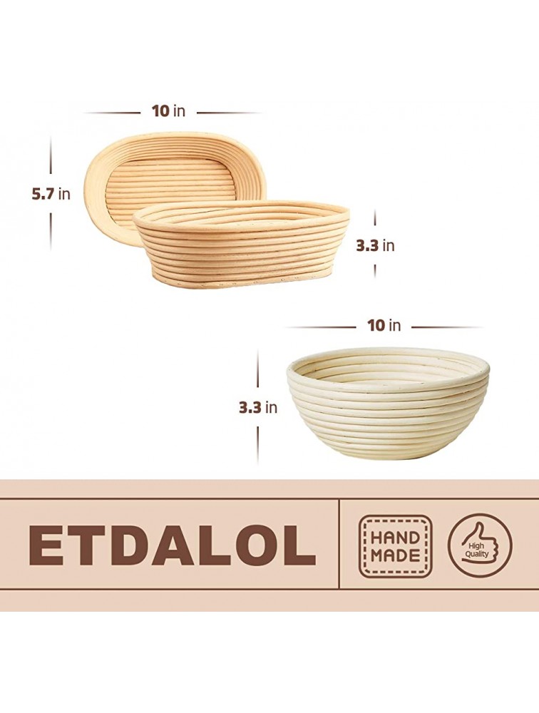 ETDALOL Banneton Basket Kit Set of 2 Proofing Baskets Includes 10 Round 10 Oval Proofing Basket Bread Lame Dough Scraper Linen Bread Bag Made of Natural Non-Toxic and Durable Rattan - BNPV2Y2FS