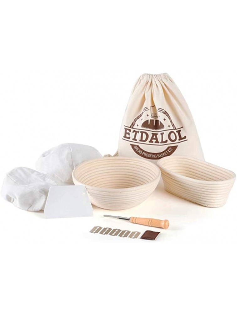 ETDALOL Banneton Basket Kit Set of 2 Proofing Baskets Includes 10" Round 10" Oval Proofing Basket Bread Lame Dough Scraper Linen Bread Bag Made of Natural Non-Toxic and Durable Rattan - BNPV2Y2FS