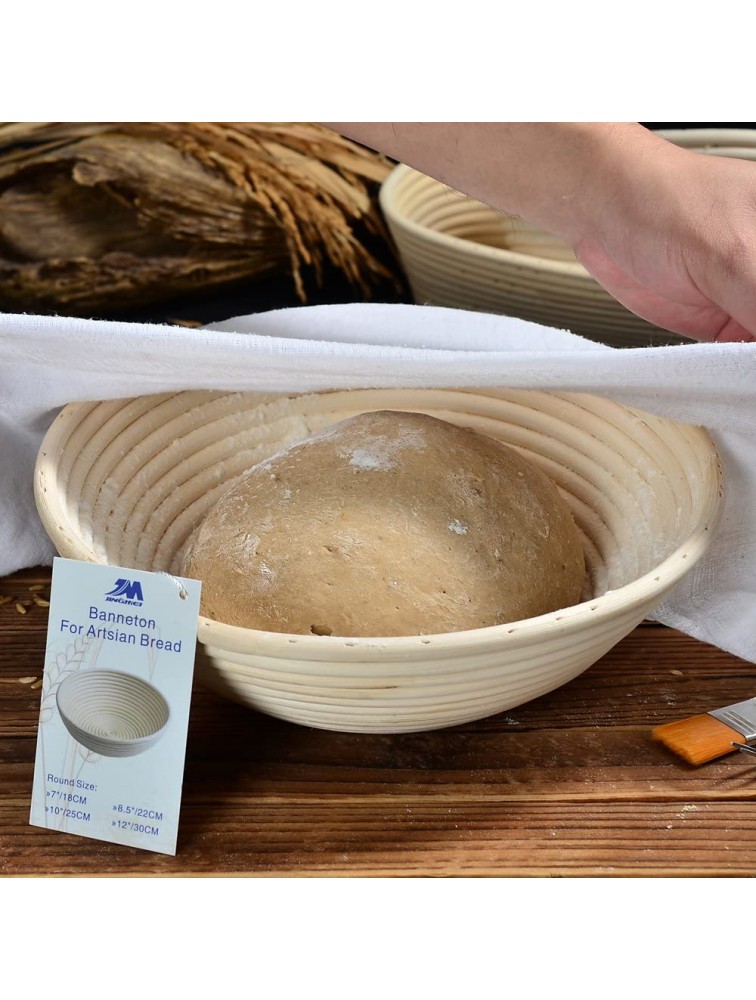 M JINGMEI Banneton Proofing Basket 10 Round Banneton Brotform for Bread and Dough [FREE BRUSH] Proofing Rising Rattan Bowl + FREE LINER 1000g dough - BRAGB8PN5
