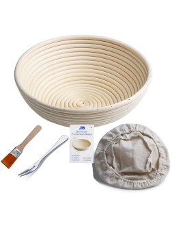 M JINGMEI Banneton Proofing Basket 10" Round Banneton Brotform for Bread and Dough [FREE BRUSH] Proofing Rising Rattan Bowl + FREE LINER 1000g dough - BRAGB8PN5