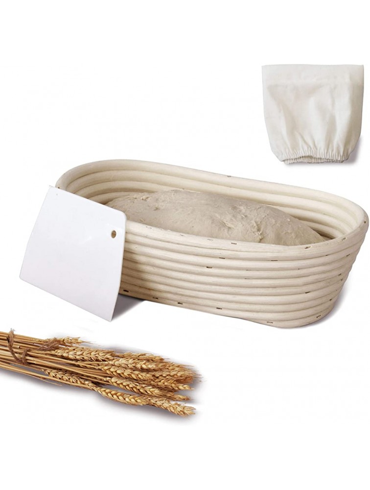Oval Banneton Proofing Baskets for Sourdough Bread | Oval & Baguette Wicker Cane Brotform Set for Batards with Cloth Liner | Food-Safe Cane Bread Proofer for Rising 1 10" Oval - BGCUCJRI0