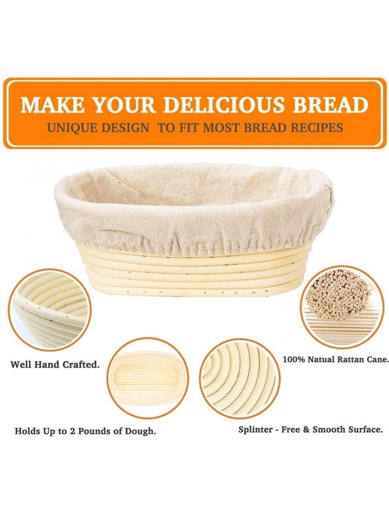 Oval Bread Banneton Proofing Basket 10 Inch Oval Shaped Dough Proofing Bowls with Stainless Steel Scraper Bread Lame Linen Liner and Cleaning Brush Perfect for Professional & Home Bakers - BL8SWL3IL