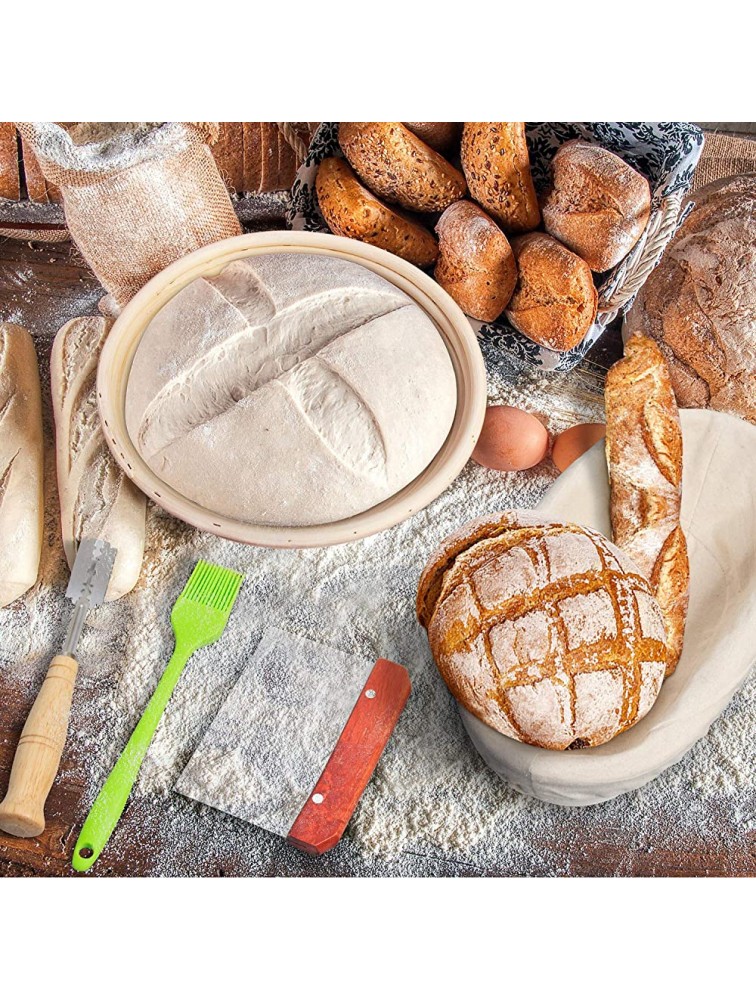 RORECAY Bread Banneton Proofing Basket Set of 2 9 Inch Round & 10 Inch Oval Cane Sourdough Baskets with Bread Lame + Dough Scraper + Linen Liner + Basting Brush for Bread Making Baking Fermentation - B4RBXOAGX