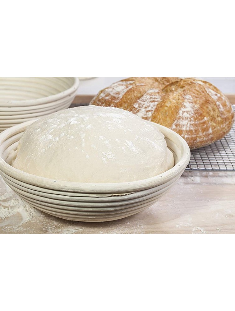 Set of 2 8.5 Inch Round Banneton proofing Basket Sourdough Bread Basket with Storage Bag,Dough Scraper Cloth Liner Starter Recipe for Home Baker 100% Natural Rattan - B1X4J3IDI