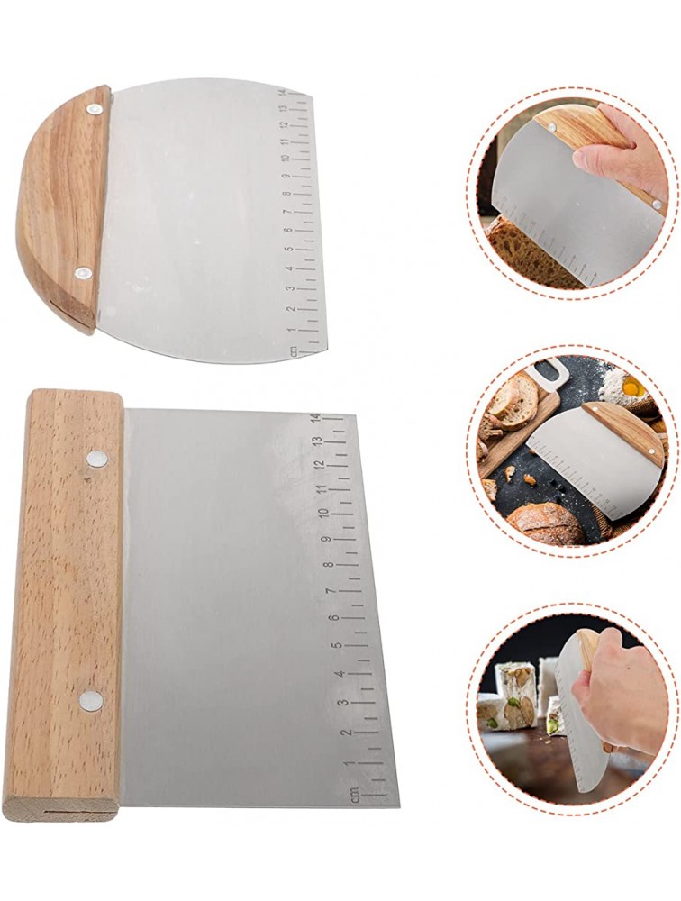 DOITOOL 2pcs Dough Cutter Stainless Steel Dough Scraper Wooden Bench Scraper with Measuring Scale Dough Kitchen Baking Tool for Making Pastry Bread Cake - BHLK9T8ME