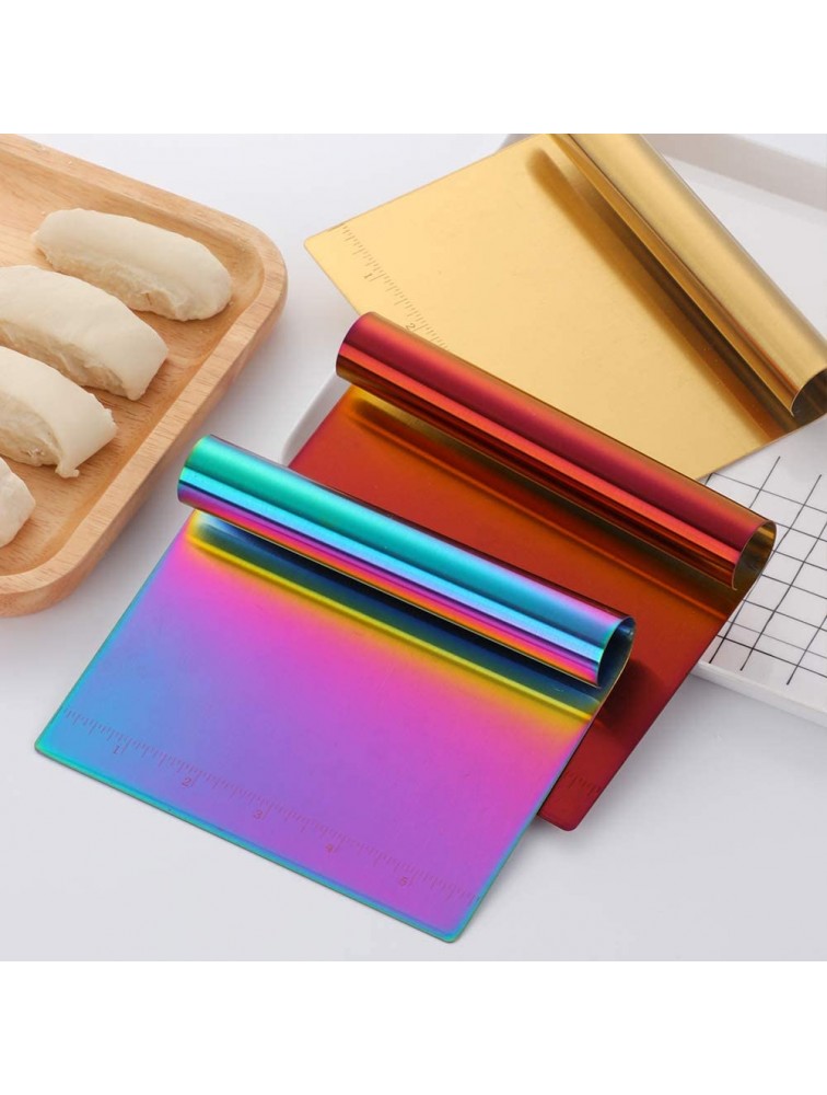 Dough Pastry Cutter Bench Scraper & Chopper Stainless Steel Mirror Polished with Measuring Scale Multipurpose Cake Pizza Cutter Pastry Bread Separator Scale Knife Rainbow - B5VF4UPJD