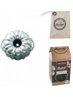 Nordic Ware Platinum Collection Anniversary Bundt Pan with Storage Bag and Double Chocolate Bundt Cake Mix - BVLGHNGPF