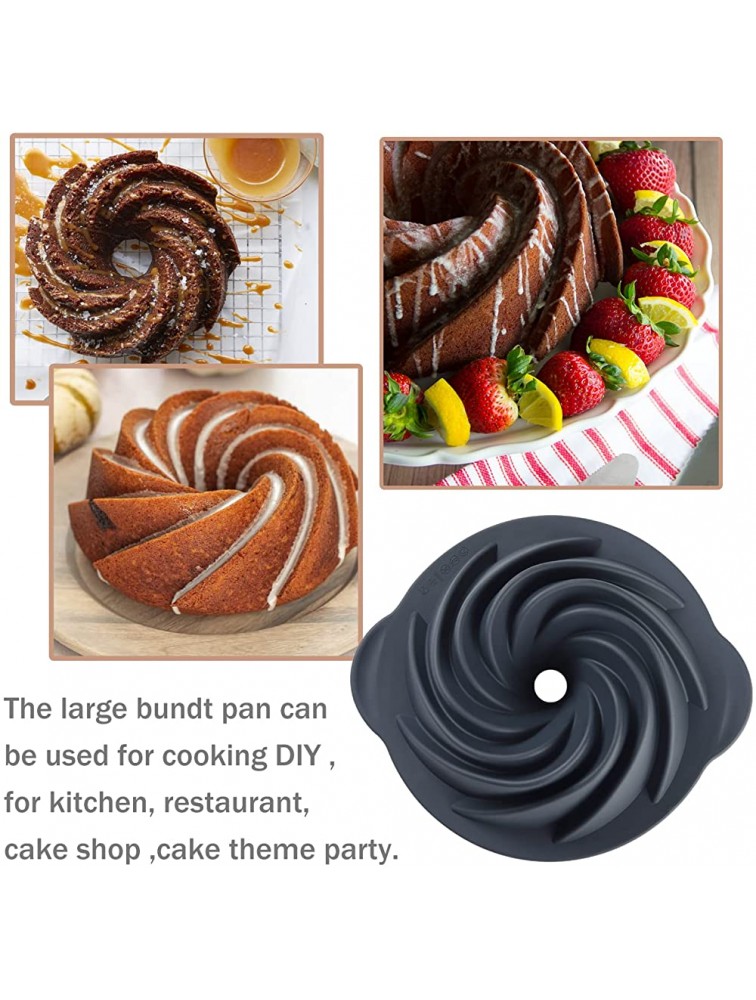 Silicone Bundt Cake Pan with Brush Baking Cake Pan for Baking Pound Cake Jello Bread 9 Inch Fluted Bunte Cake Pan Spiral Silicone Jello Mold Nonstick Dark Grey - B9SYKJ5KO