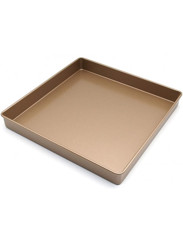 11 Inches Non-stick Square Cake Pan High Carbon Steel Brownie Baking Pan Square Cookie Sheet Baking Tray Gold 11.2 x 11.2 x 1.38 - B01RT8EXQ