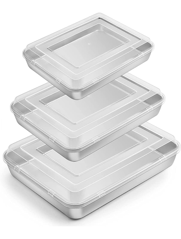 Baking Pan with Lid12.4 10.4 9.4 inch E-far Stainless Steel Rectangular Sheet Cake Pans with Cover Metal Bakeware Sets for Lasagna Casseroles Brownie Non-toxic & Dishwasher Safe 3 Pans + 3 Lids - BAN9ZAE27