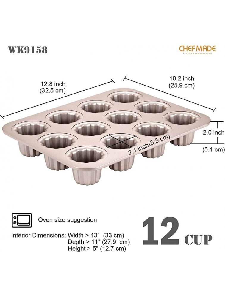 CHEFMADE Canele Mold Cake Pan 12-Cavity Non-Stick Canele Muffin Bakeware Cupcake Pan for Oven Baking Champagne Gold - BJDWE3BZ8
