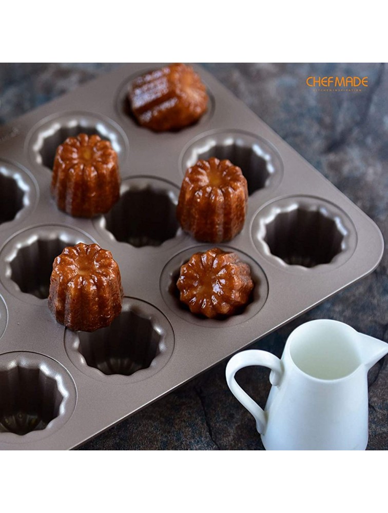 CHEFMADE Canele Mold Cake Pan 12-Cavity Non-Stick Canele Muffin Bakeware Cupcake Pan for Oven Baking Champagne Gold - BJDWE3BZ8