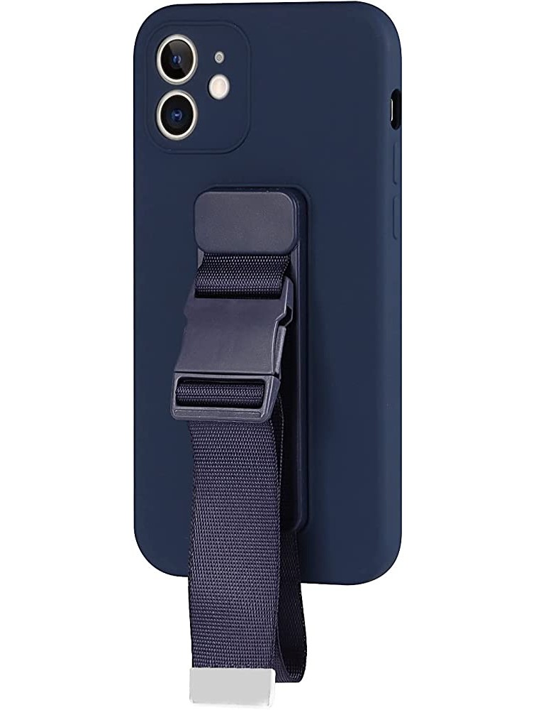 Ostop Case Compatible with iPhone 12 Mini with a Belt Buckle Strap and Hand Grip Kickstand,Adjustable Crossbody Necklace Lanyard Wrist Strap Case Fashion Finger Strap Cover,Blue - BSHLP0QRF