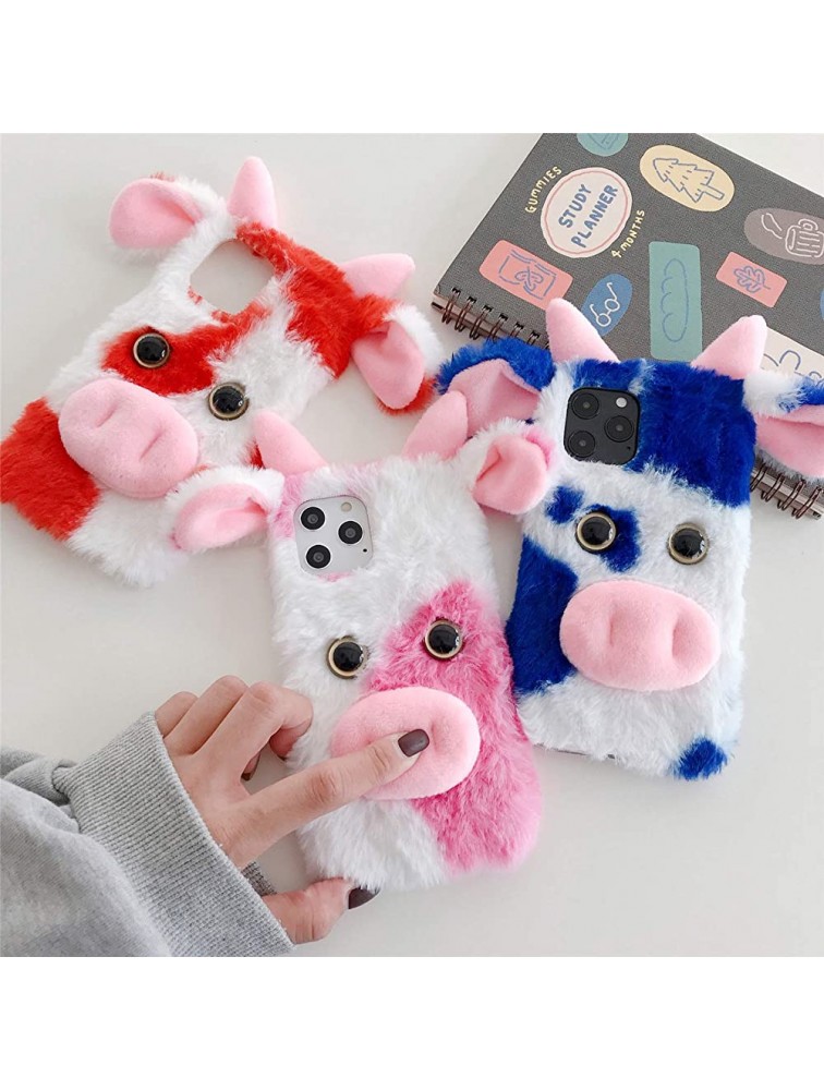 Ostop Plush Case Compatible with Oneplus Nord CE 5G Cover Faux Rabbit Fur Fluffy Cover for Girly Boys,Stylish Cute Cows Ear Warm Winter Furry Cover Soft TPU Shockproof Cover,Pink White - BEK436N4Y