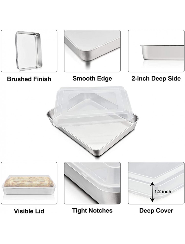 P&P CHEF Baking Pan with Airtight Lid Stainless Steel Lasagna Cake Pan and Plastic Lid 12.3 Inch Rectangular Bakeware for Baking Reheating Roasting Storing Heavy Duty & Dishwasher Safe - BKN8RZM9M