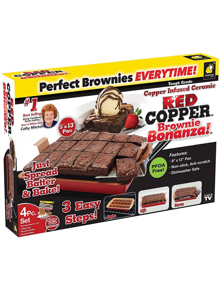 Red Copper Brownie Bonanza Pan by Bulbhead Includes Recipe Guide - B0NZVDP60