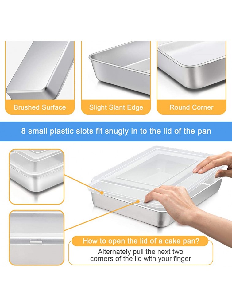 Stainless Steel Baking Pan with Lid E-far 12⅓ x 9¾ x 2 Inch Rectangle Sheet Cake Pans with Covers Bakeware for Cakes Brownies Casseroles Non-toxic & Healthy Heavy Duty & Dishwasher Safe Set of 2 - BJFPH4OGL
