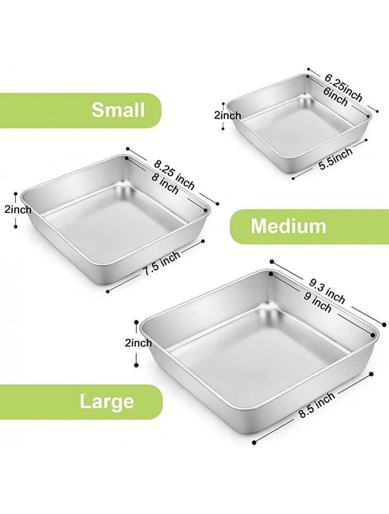 TeamFar Square Cake Pan 6 8 9 Inch Stainless Steel Square Baking Pan for Cake Brownie Lasagna Non-Toxic & Heavy Duty One Piece Mold & Deep Wall Smooth & Dishwasher Safe – Set of 3 - B5NKMUNAN