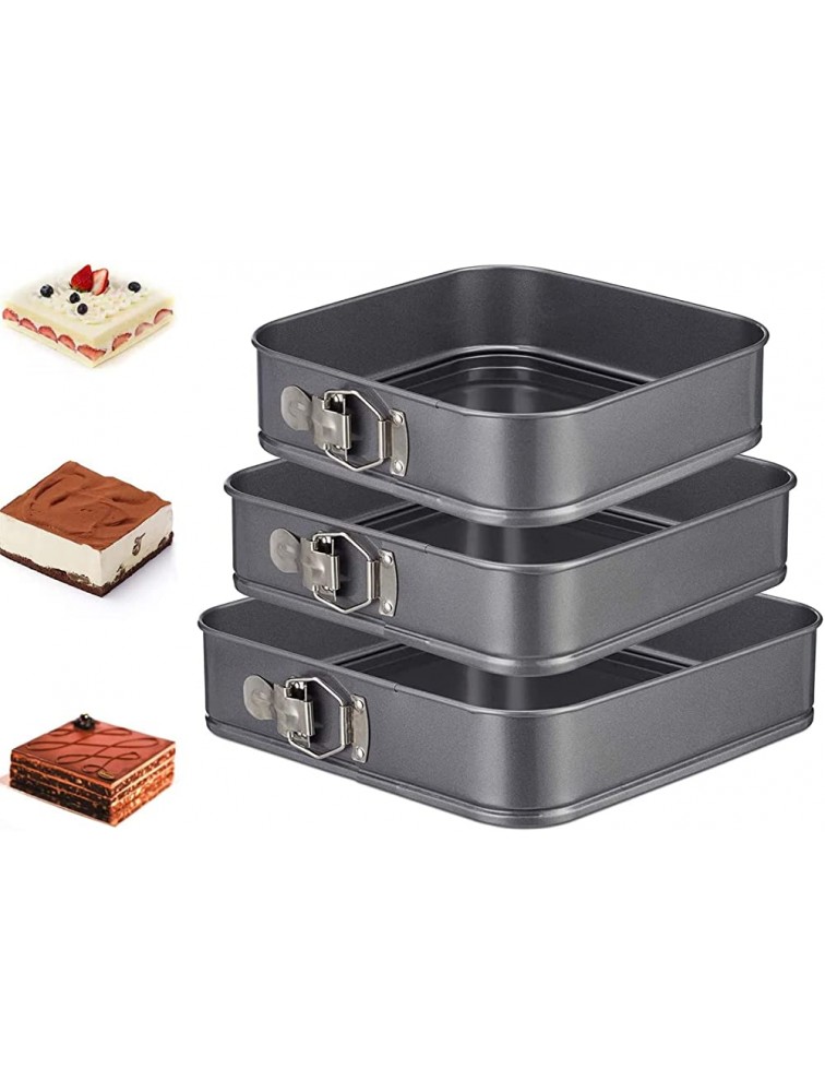 Springform Cake Pan Square 9.5inch,10inch,11inch Set of 3 non stick leakproof cake baking pans with removable bottom Non Stick Carbon Steel - BO6F13JE0