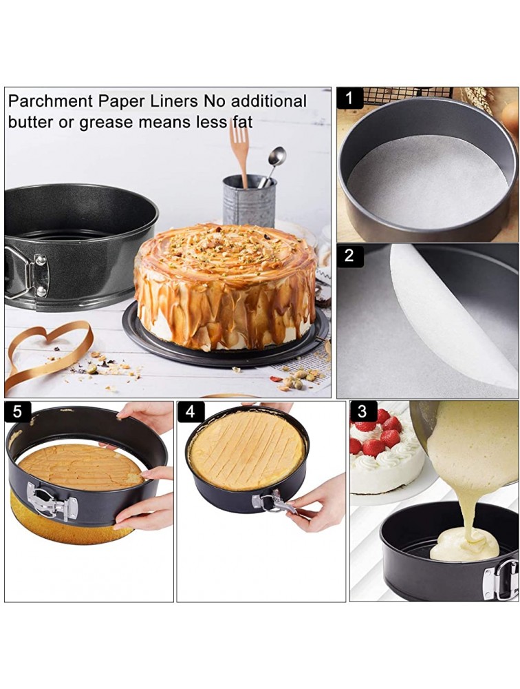 Springform Pan OAMCEG 3 PCS 4 7 9 Premium Non-stick Detachable Bakeware Cheesecake Cake Pan with 50 Pcs Parchment Paper Liners and 8.35'' Silicone Spatula for Baker and Baking Enthusiast - B8EYMXBH4