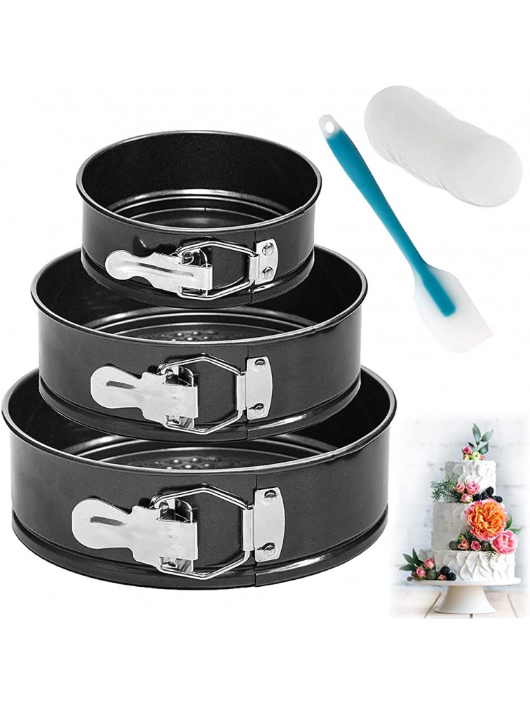 Springform Pan set WERTIOO 4" 7" 9" Set of 3 Round Baking Pans Nonstick Leakproof Cake Pan Bakeware Cheesecake Pan with 50 Pcs Parchment Paper Liners and 1 Silicone Spatula - BFXNE3MFF